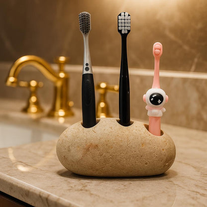 Natural River Stone Toothbrush & Razor Holder – natural stone bathroom accessory – alternate view