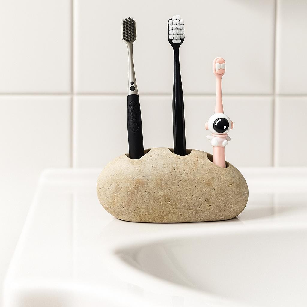 Natural River Stone Toothbrush & Razor Holder – natural stone bathroom accessory – product detail