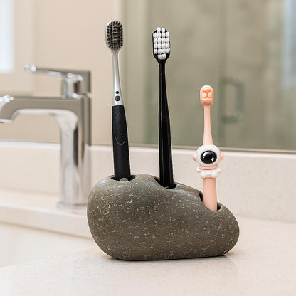 Natural River Stone Toothbrush & Razor Holder – natural stone bathroom accessory – alternate angle