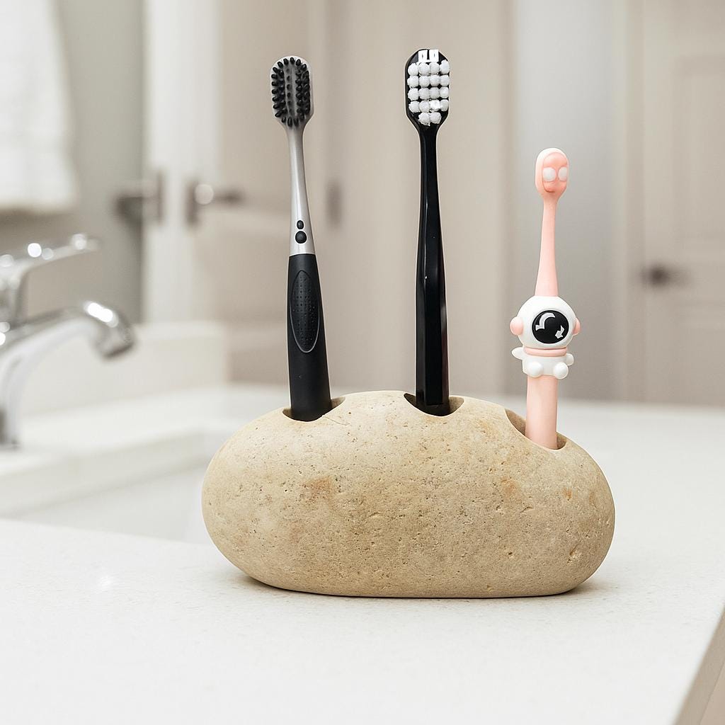 Natural River Stone Toothbrush & Razor Holder – natural stone bathroom accessory – detail view