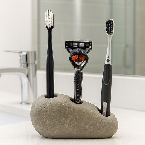 Natural River Stone Toothbrush & Razor Holder – natural stone bathroom accessory – primary product view