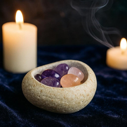 Handcrafted River Stone Ritual Bowl – natural stone mindful home accent – alternate product view
