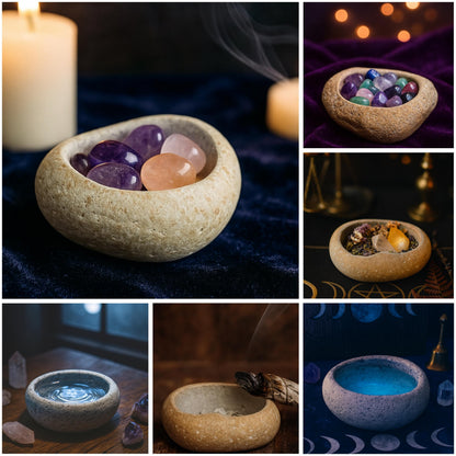 Handcrafted River Stone Ritual Bowl – natural stone mindful home accent – primary product view