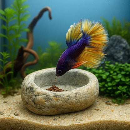 Aquarium Betta Feeding Bowl – natural stone aquarium accessory – detail view