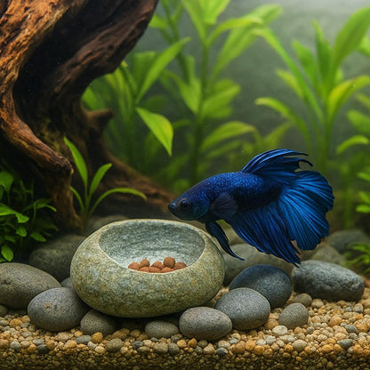 Aquarium Betta Feeding Bowl – natural stone aquarium accessory – alternate view