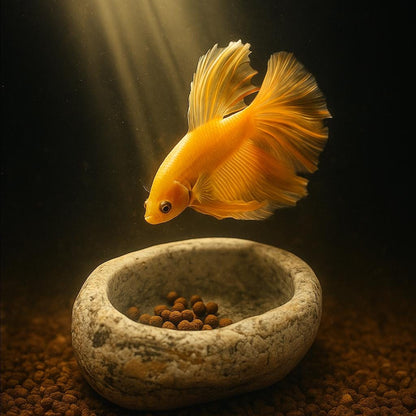 Aquarium Betta Feeding Bowl – natural stone aquarium accessory – alternate angle