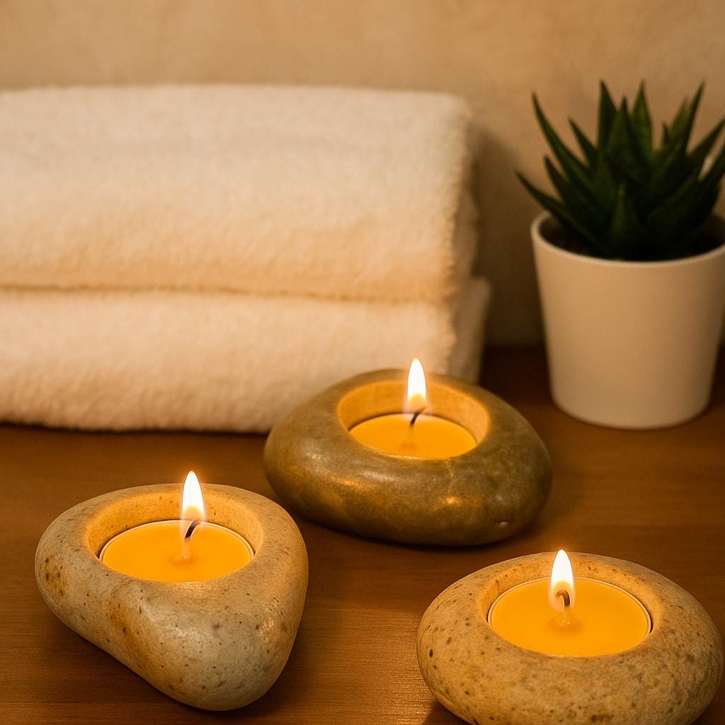 Natural Stone Tealight Holder – natural stone mindful home accent – detail view