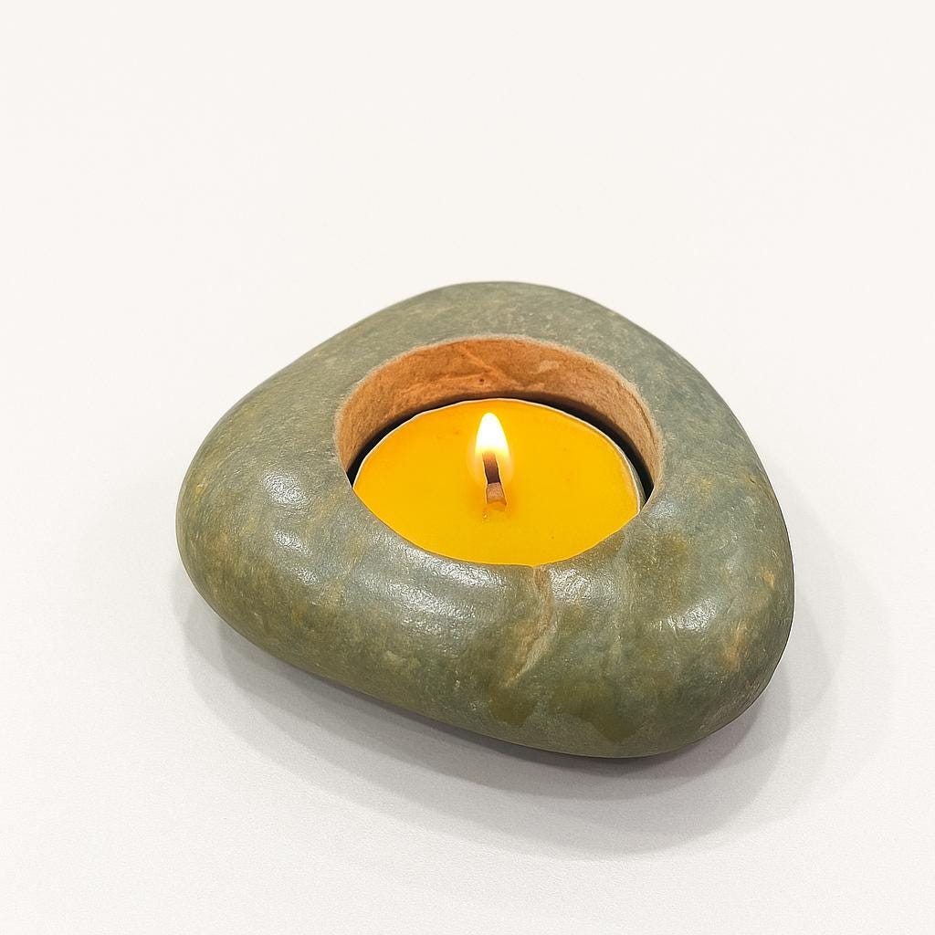 Natural Stone Tealight Holder – natural stone mindful home accent – alternate angle