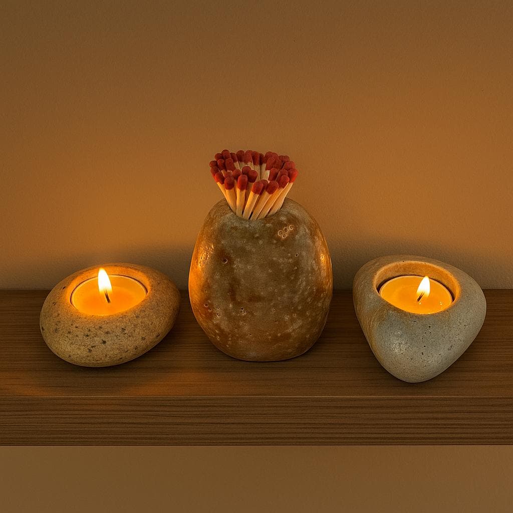 Natural Stone Tealight Holder – natural stone mindful home accent – alternate view
