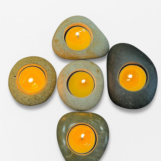 Natural Stone Tealight Holder – natural stone mindful home accent – alternate product view
