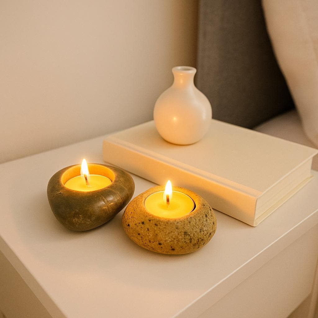 Natural Stone Tealight Holder – natural stone mindful home accent – alternate view