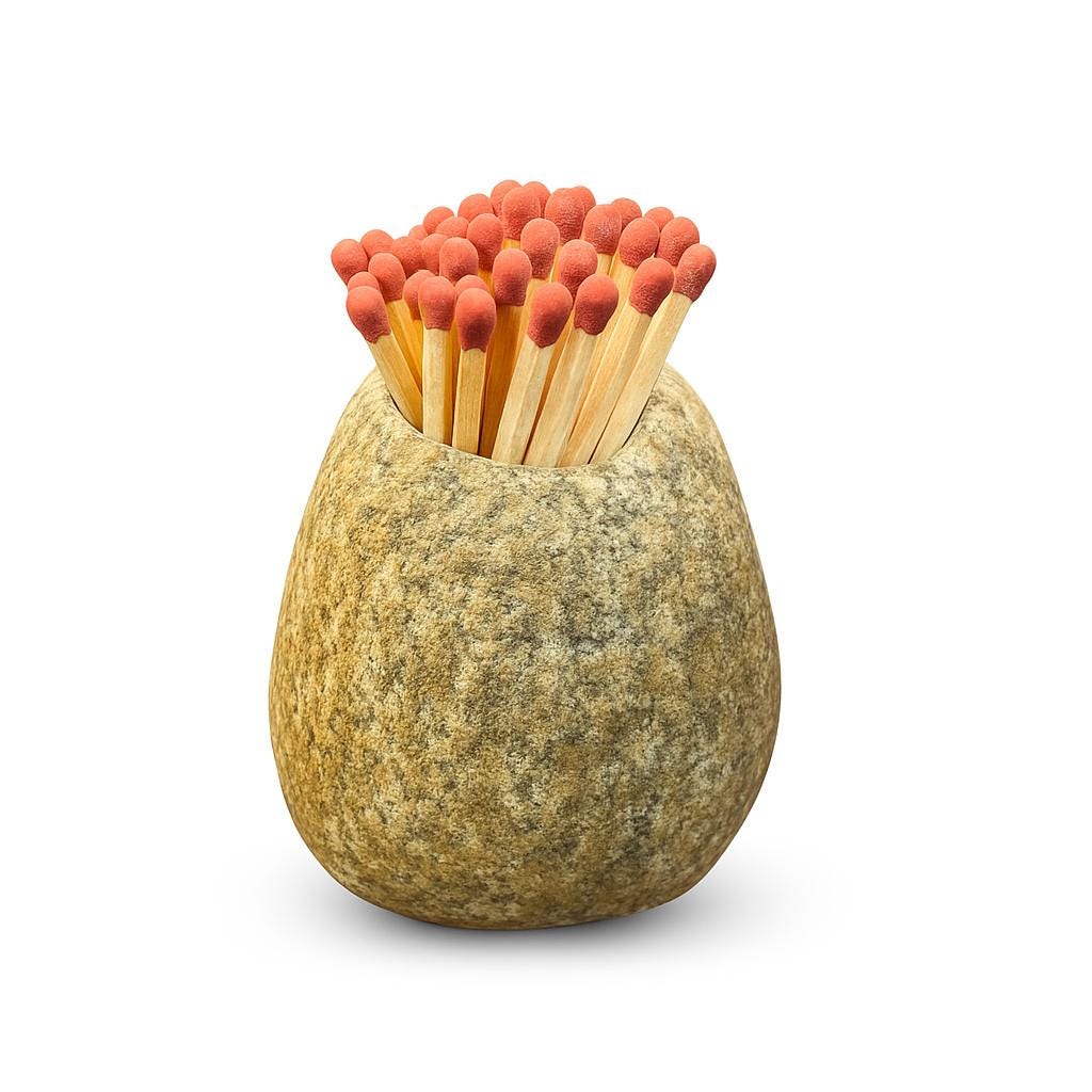 Natural River Stone Match Holder – natural stone mindful home accent – primary product view