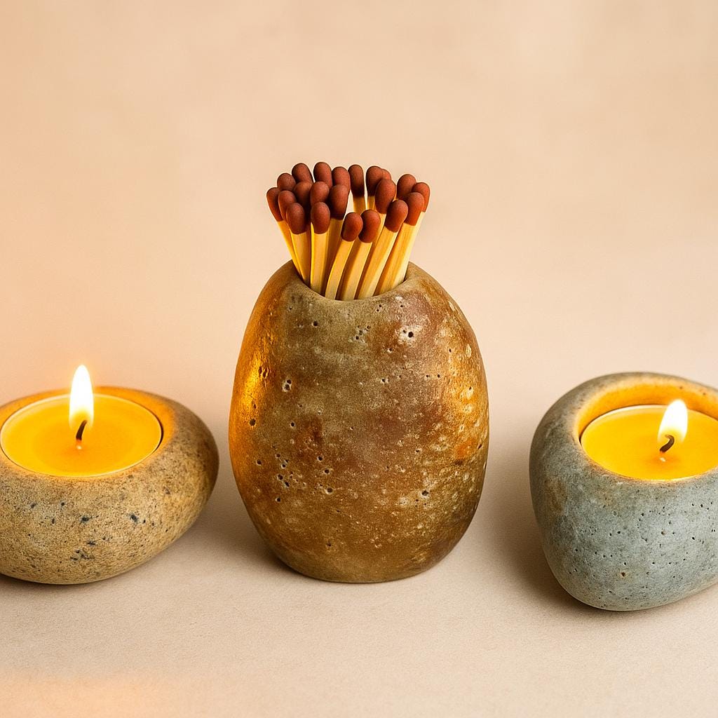 Natural River Stone Match Holder – natural stone mindful home accent – alternate angle