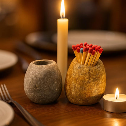 Natural River Stone Match Holder – natural stone mindful home accent – alternate product view