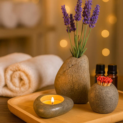 Natural River Stone Decor Set – natural stone mindful home accent – product detail
