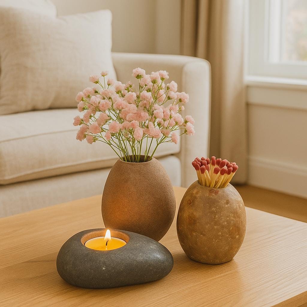 Natural River Stone Decor Set – natural stone mindful home accent – alternate angle