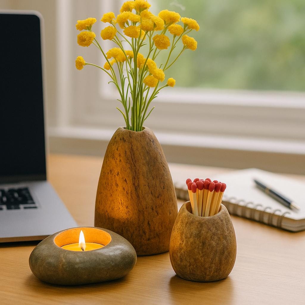 Natural River Stone Decor Set – natural stone mindful home accent – alternate view