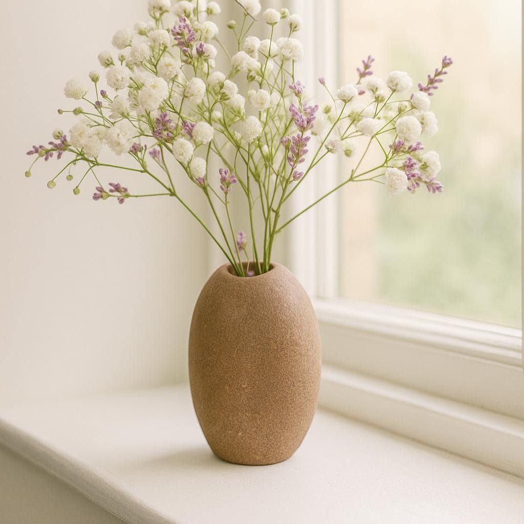 Mini River Stone Vase Natural Pebble Flower Holder Wabi Sabi – natural stone planter or floral display – alternate angle