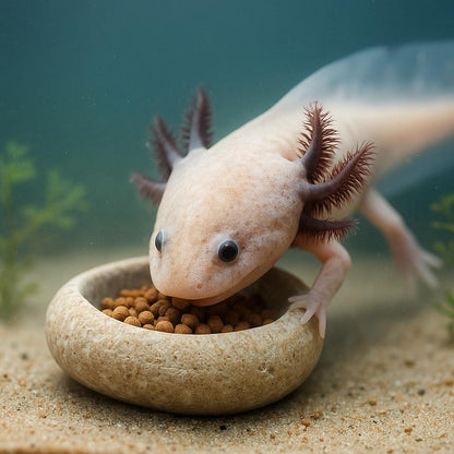 Natural River Stone Axolotl Feeding Bowl – natural stone aquarium accessory – detail view