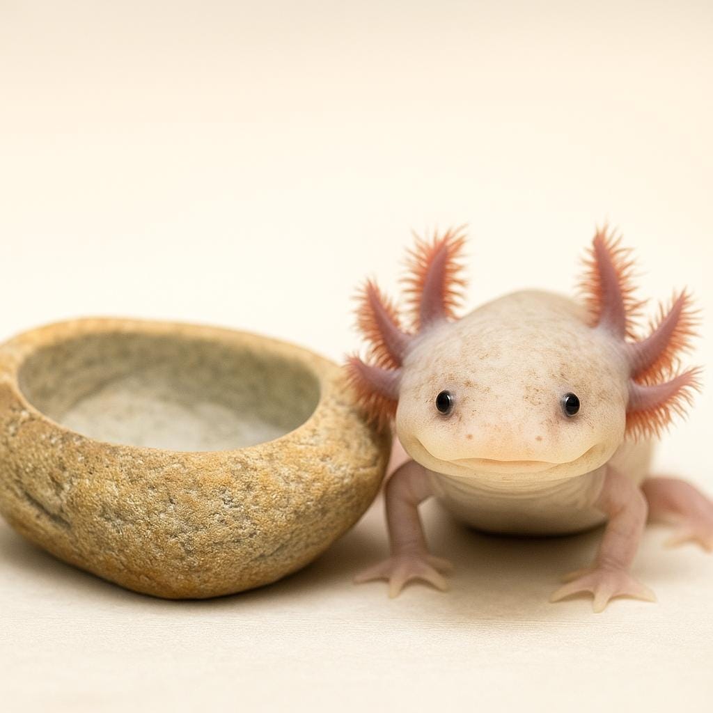 Natural River Stone Axolotl Feeding Bowl – natural stone aquarium accessory – product detail