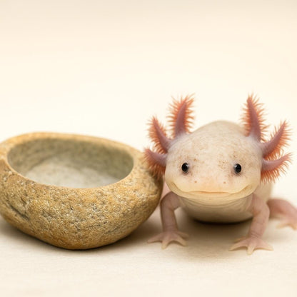 Natural River Stone Axolotl Feeding Bowl – natural stone aquarium accessory – product detail
