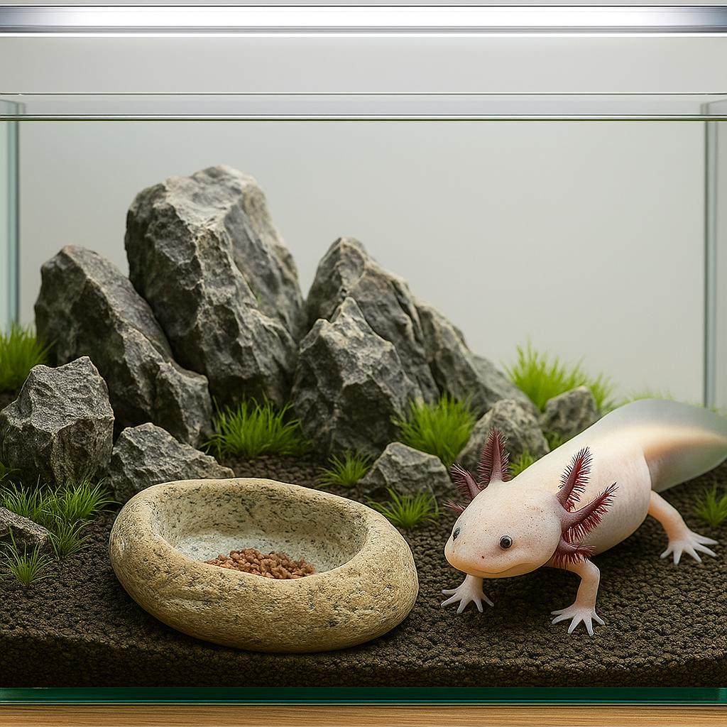 Natural River Stone Axolotl Feeding Bowl – natural stone aquarium accessory – alternate view
