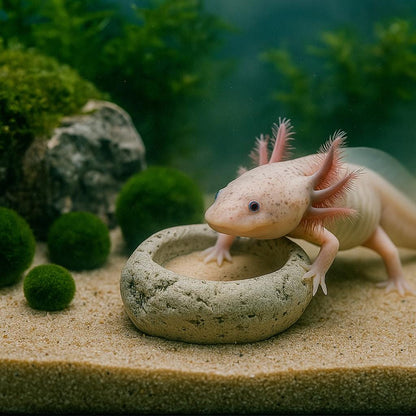 Natural River Stone Axolotl Feeding Bowl – natural stone aquarium accessory – primary product view