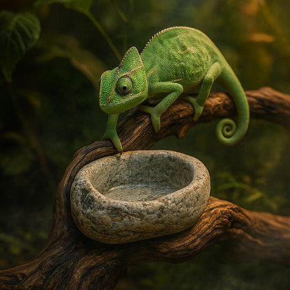 Chameleon Water Drip Bowl Natural Stone Dish For Baby Chams – natural stone terrarium accessory – product detail