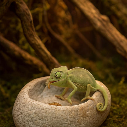 Chameleon Water Drip Bowl Natural Stone Dish For Baby Chams – natural stone terrarium accessory – detail view