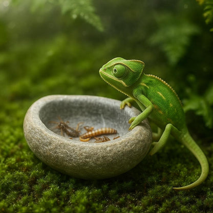 Chameleon Water Drip Bowl Natural Stone Dish For Baby Chams – natural stone terrarium accessory – alternate angle
