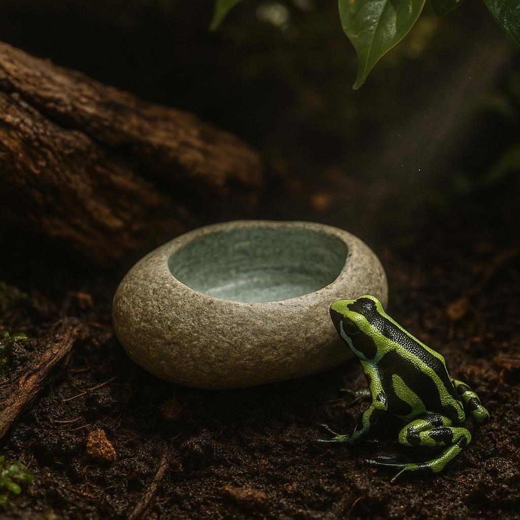 Natural River Stone Dart Frog Water Dish – natural stone terrarium accessory – alternate view