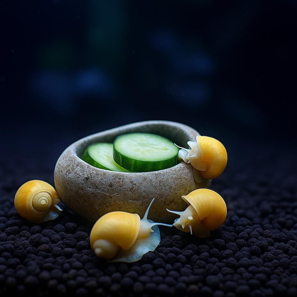 Snail Feeding Stone Bowl – natural stone aquarium accessory – alternate view