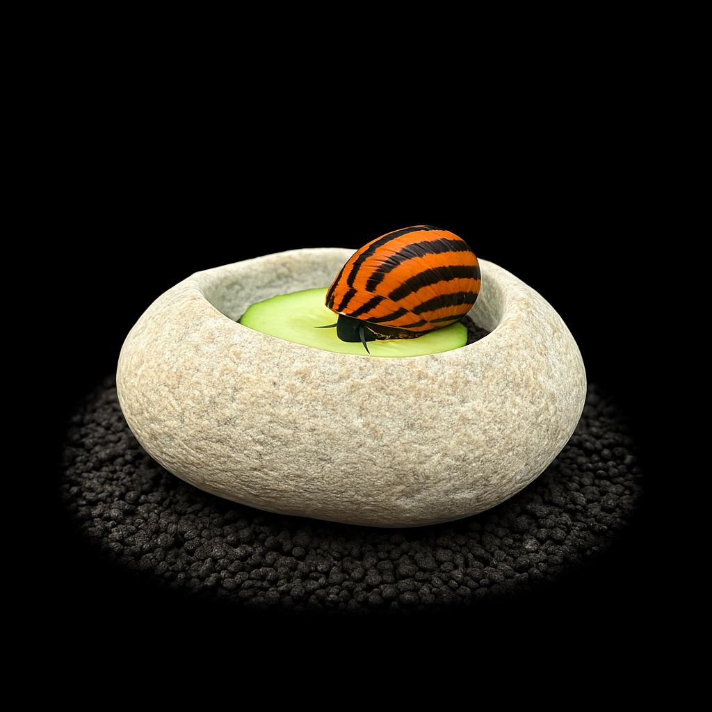 Snail Feeding Stone Bowl – natural stone aquarium accessory – alternate product view