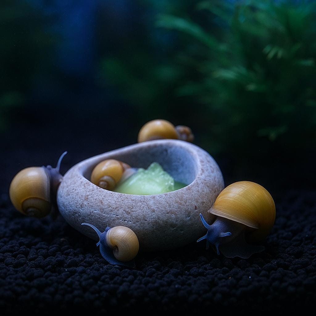 Snail Feeding Stone Bowl – natural stone aquarium accessory – alternate view