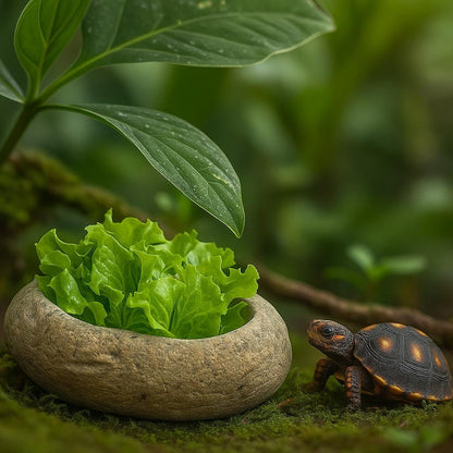 Baby Box Turtle Feeding & Water Dish – natural stone terrarium accessory – alternate angle