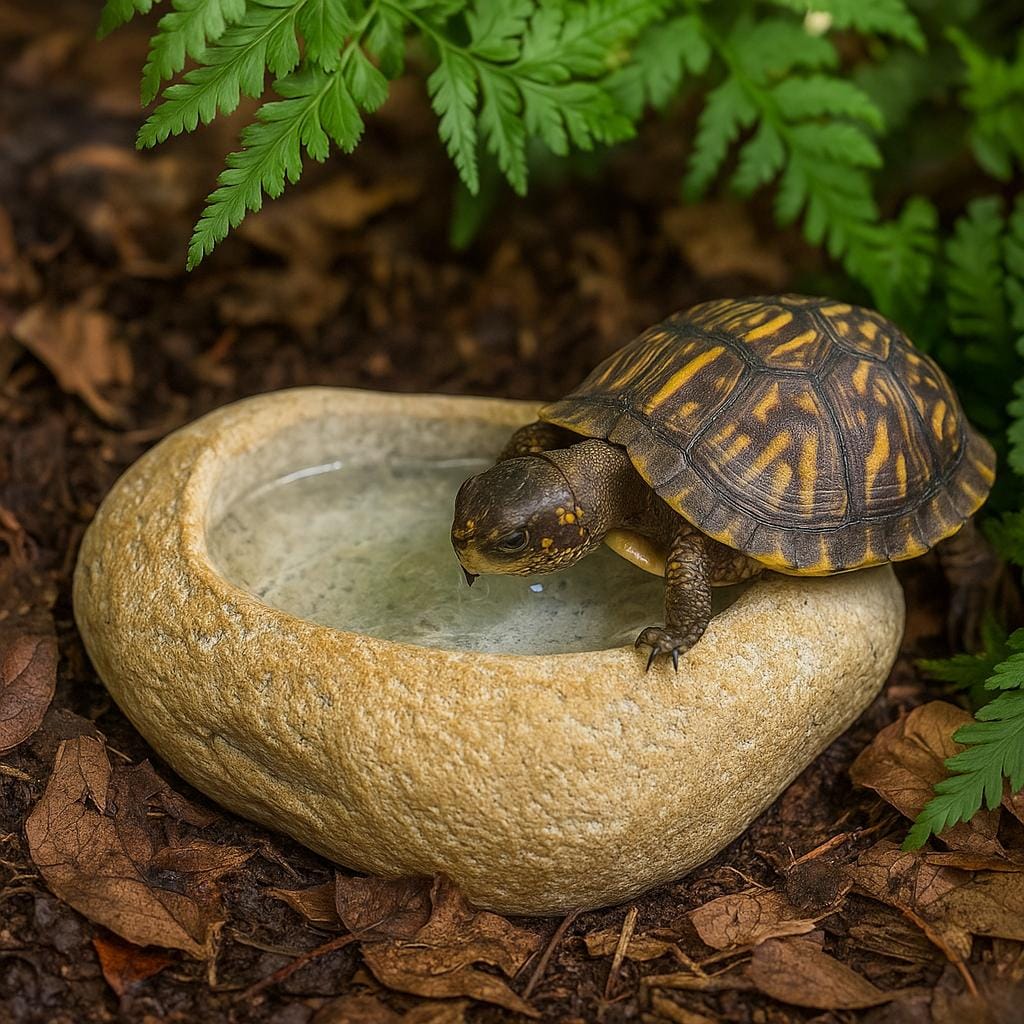 Baby Box Turtle Feeding & Water Dish – natural stone terrarium accessory – alternate angle