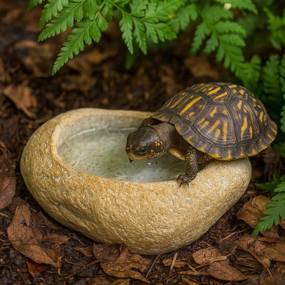 Baby Box Turtle Feeding & Water Dish – natural stone terrarium accessory – alternate angle