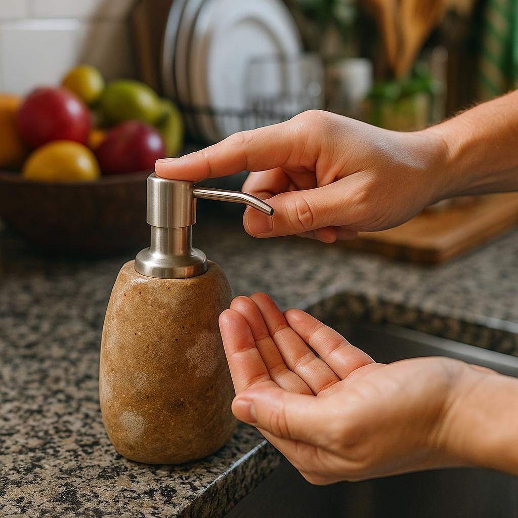 Natural River Stone Kitchen Soap Dispenser – natural stone kitchen and dining accessory – alternate angle