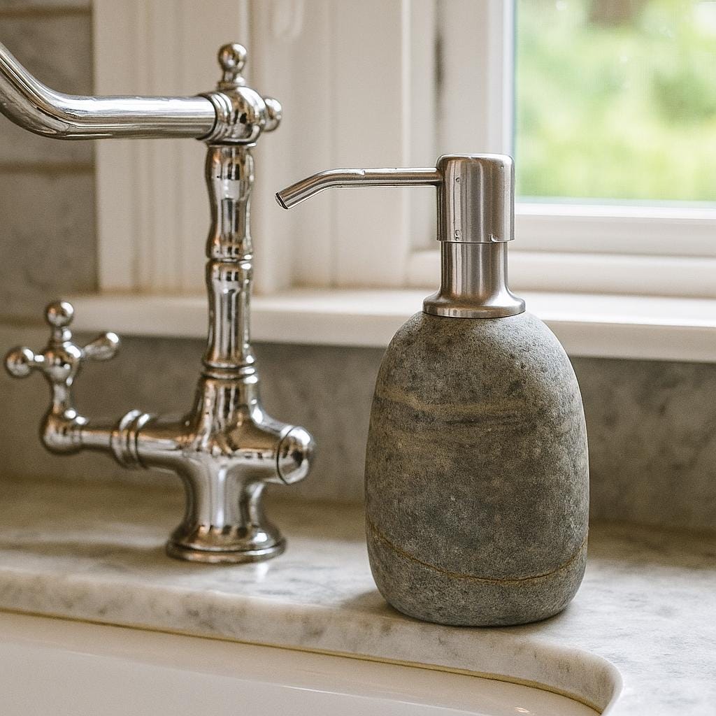 Natural River Stone Kitchen Soap Dispenser – natural stone kitchen and dining accessory – alternate product view