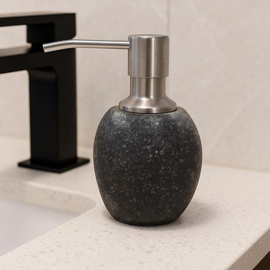 Natural River Stone Soap Dispenser For Bathroom – natural stone bathroom accessory – alternate product view