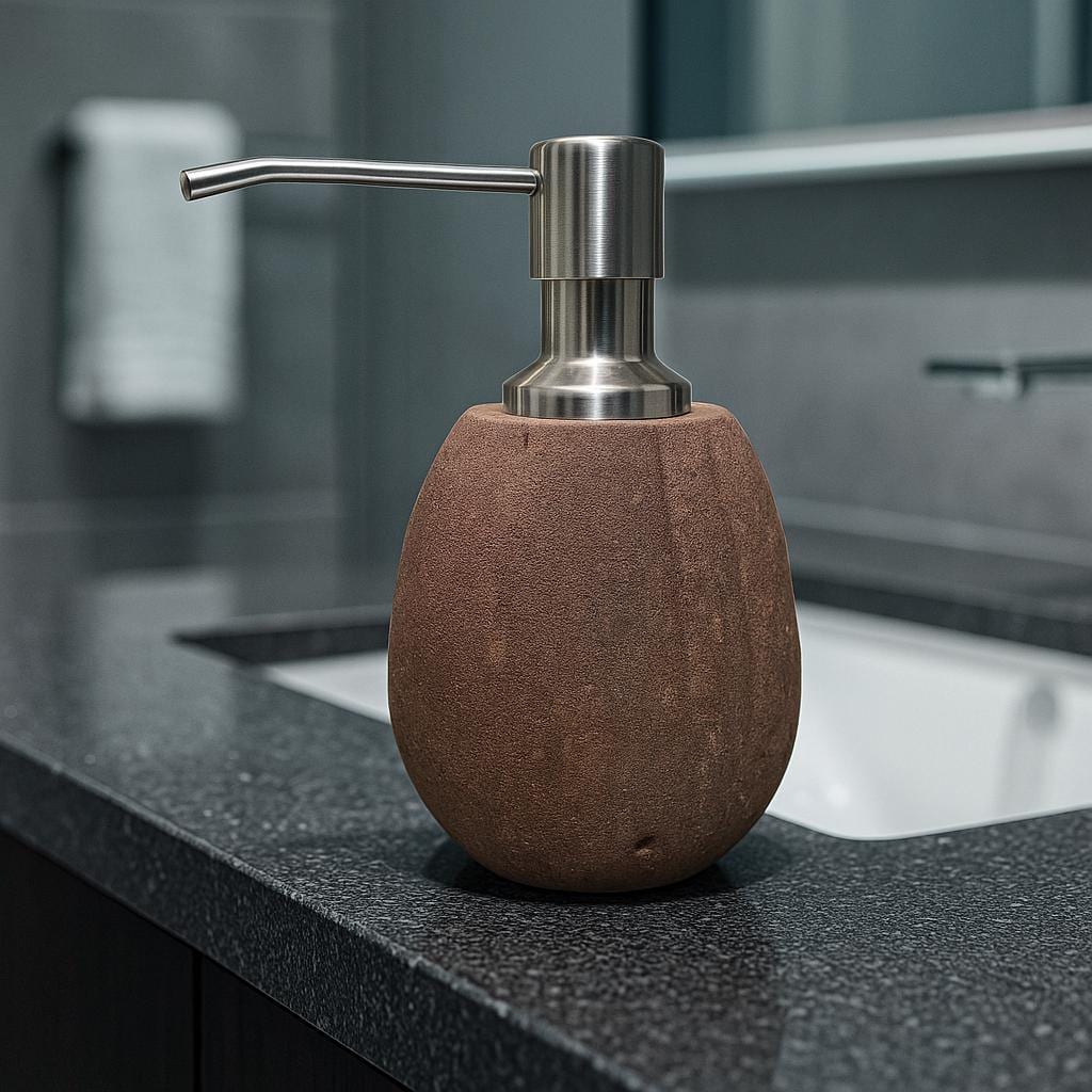 Natural River Stone Soap Dispenser For Bathroom – natural stone bathroom accessory – product detail
