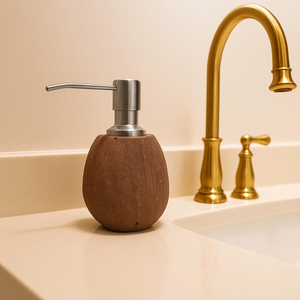 Natural River Stone Soap Dispenser For Bathroom – natural stone bathroom accessory – alternate angle