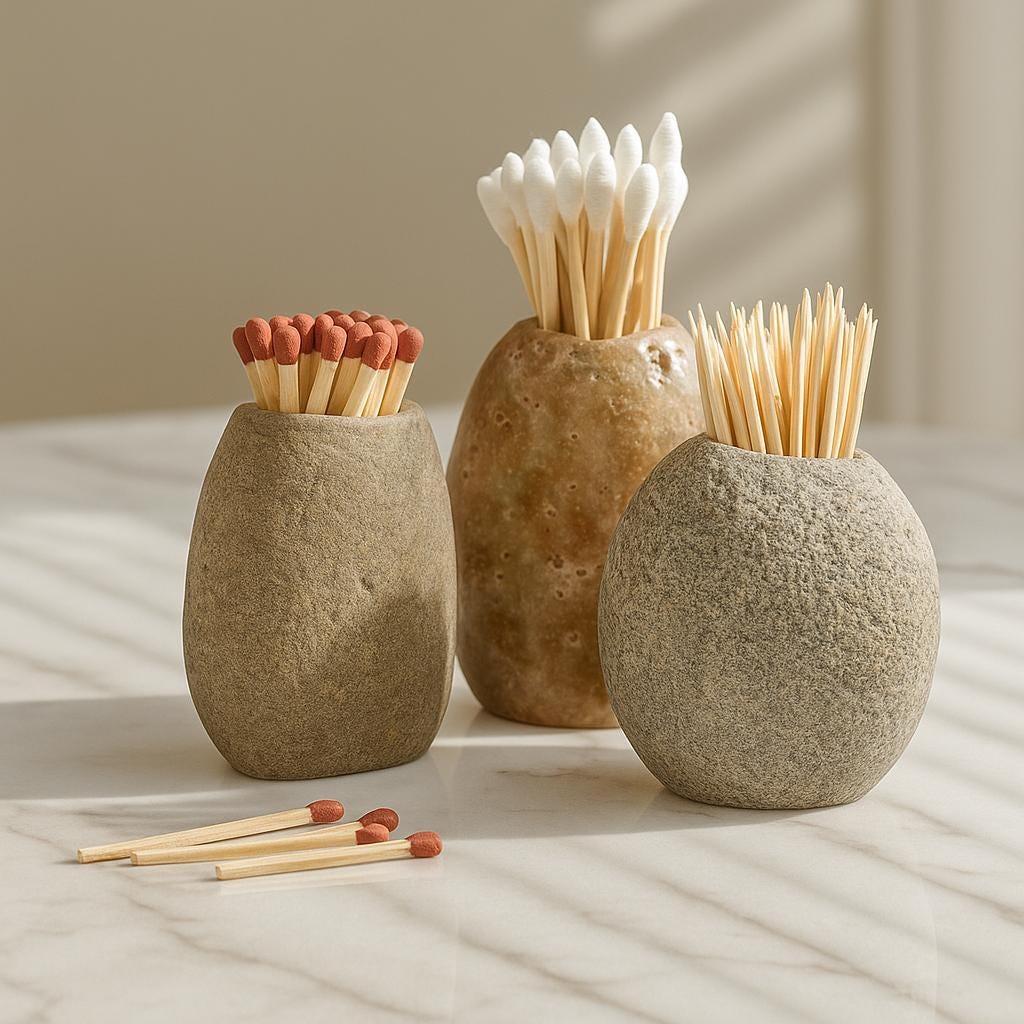 Natural River Stone Toothpick & Match Holder – natural stone mindful home accent – primary product view