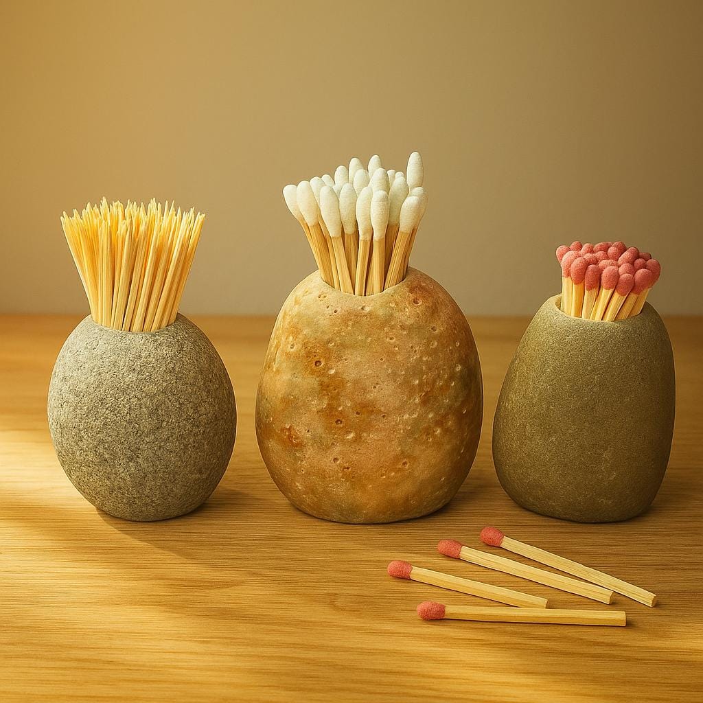 Natural River Stone Toothpick & Match Holder – natural stone mindful home accent – detail view