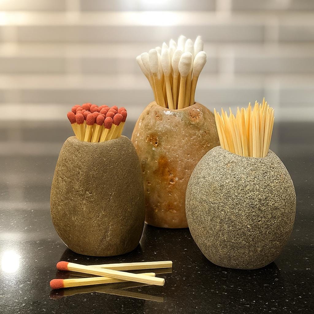 Natural River Stone Toothpick & Match Holder – natural stone mindful home accent – product detail