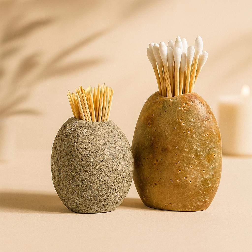 Natural River Stone Toothpick & Match Holder – natural stone mindful home accent – product detail