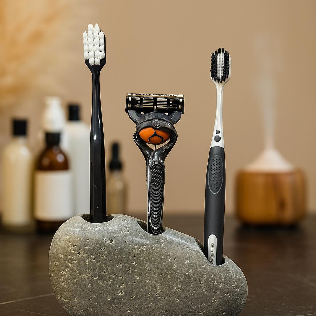 Natural River Stone Toothbrush & Razor Holder – natural stone bathroom accessory – alternate view