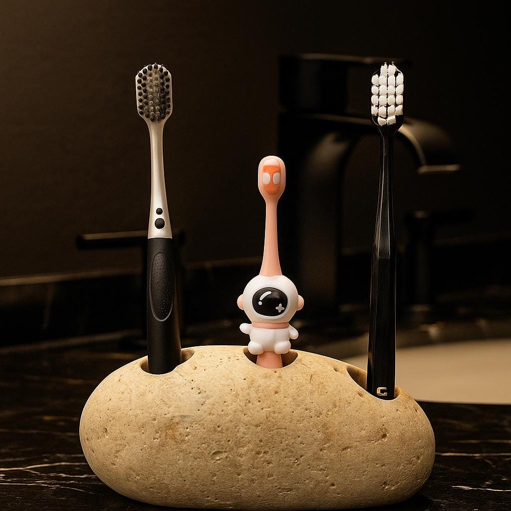 Natural River Stone Toothbrush & Razor Holder – natural stone bathroom accessory – alternate angle