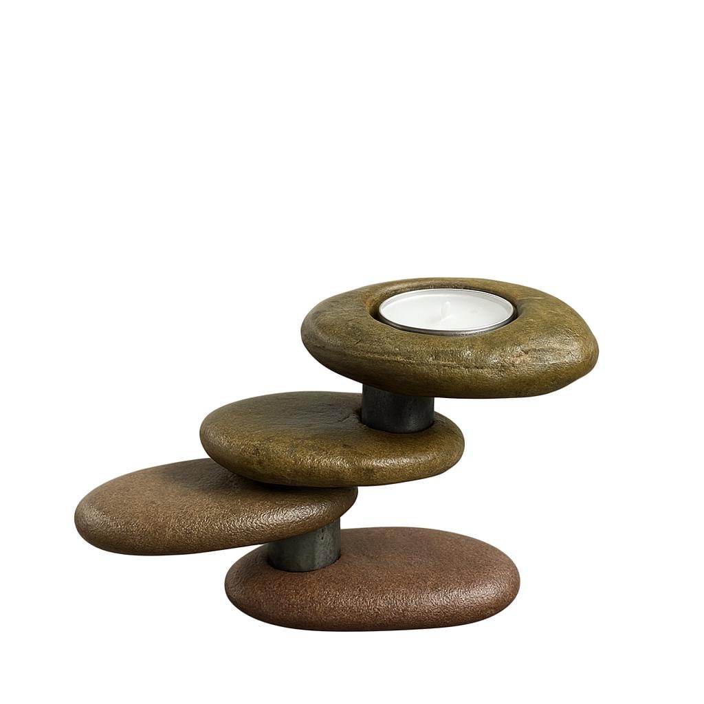 Handmade River Stone Candle Holder – natural stone mindful home accent – alternate angle