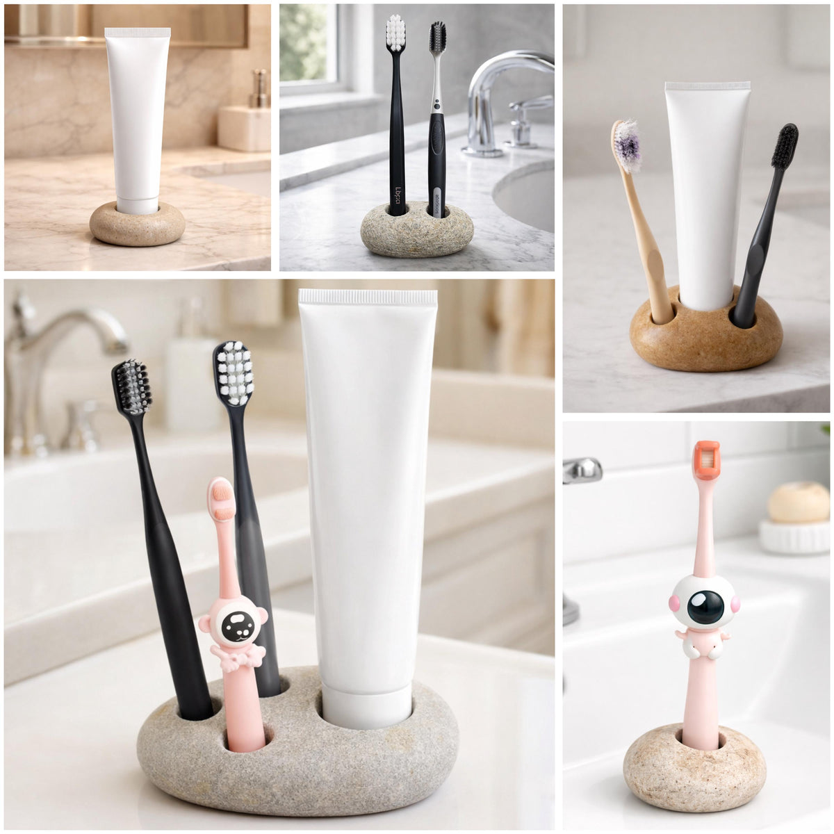 Pebble Toothbrush Holder – natural stone bathroom accessory – primary product view